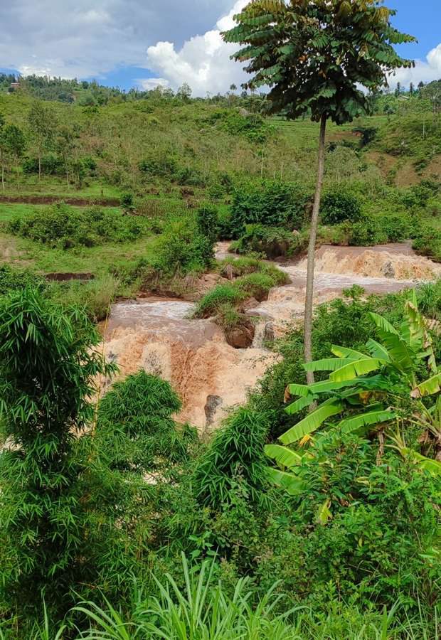 A cascade on a river in Rwanda's western highlands