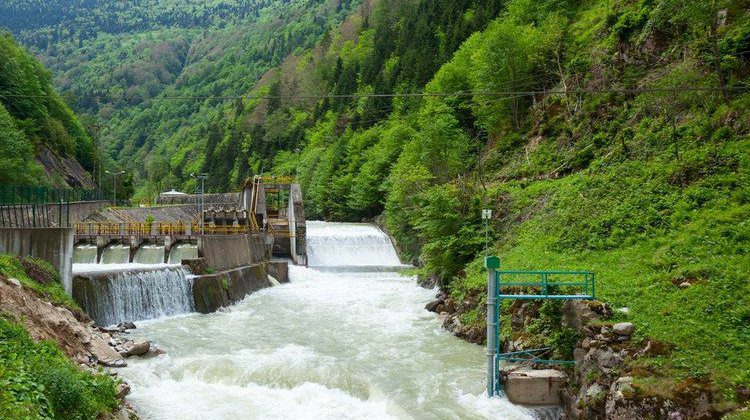 An intake weir and headworks on a mountain river
